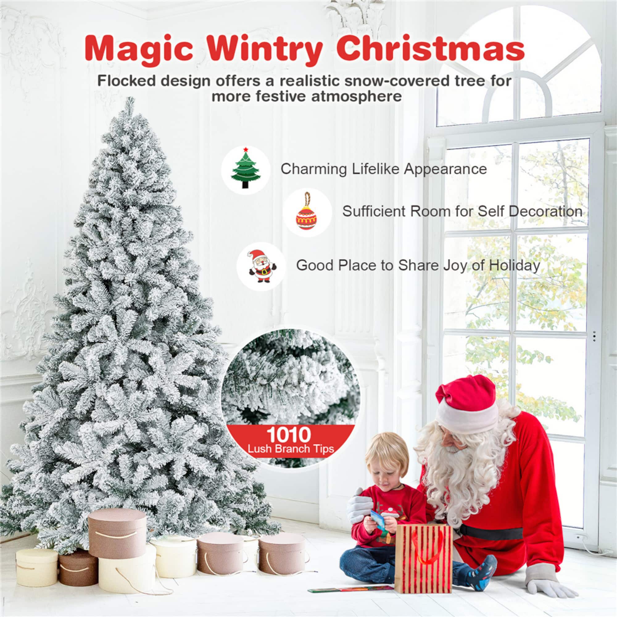 Costway 7.5ft. Unlit Snow Flocked Artificial Christmas Tree